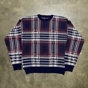 Vintage Y2k ITC Navy Plaid Acrylic Sweater